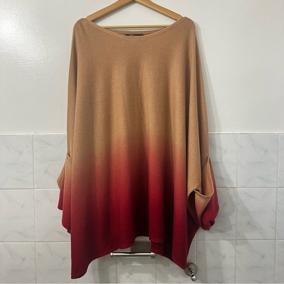 Soft by Naadam 100% Cashmere Ombre Poncho Sweater Camel M/L Lagenlook Chic - Picture 5 of 8